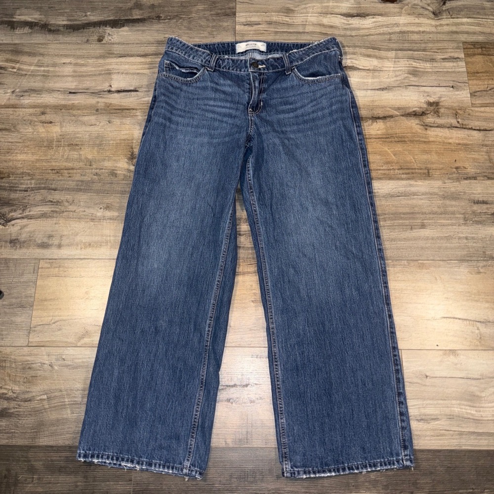 Hollister Low Rise Baggy Jeans Womens 12R W31 Blue Wide Leg Y2K Skater Denim
